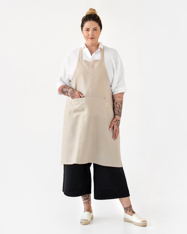 Linen apron. Washed linen apron for cooking, gardening. Full apron for women and men. Natural linen colour