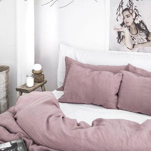 Woodrose linnen lakenset – stoffig roze stonewashed beddengoed – ademend plat laken, hoeslaken en kussenslopen – puur OEKO-TEX gecertificeerd linnen afbeelding 7