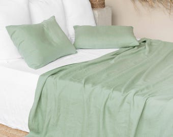 Matcha Green Linen Flat Sheet – Soft Stonewashed Flax Top Sheet – Breathable Earth Tone Bedding – Organic European Linen – Queen King Sizes