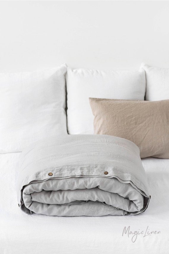 Linen Duvet Cover In Light Gray Washed, Light Grey Bedding Set Queen