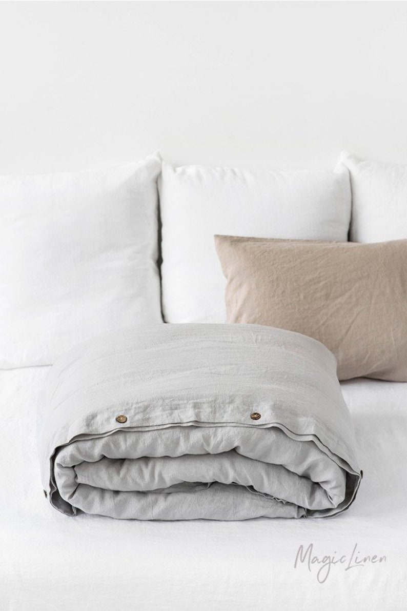 Linen Duvet Cover In Light Gray Washed Custom Size Bed Image 0