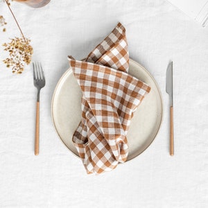 Juego de 2 servilletas de lino con cuadros vichy color canela, servilletas de mesa, decoración rústica, decoración de mesa, regalo de inauguración de la casa, servilletas reutilizables