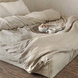 Linen sheet set in Natural Linen Oatmeal color. Fitted sheet, flat sheet, 2 pillow cases. Twin, Queen, King. image 6