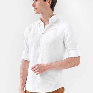 Men's Linen Shirt CORONADO in White / Long Sleeve Shirt / Men's Linen ...