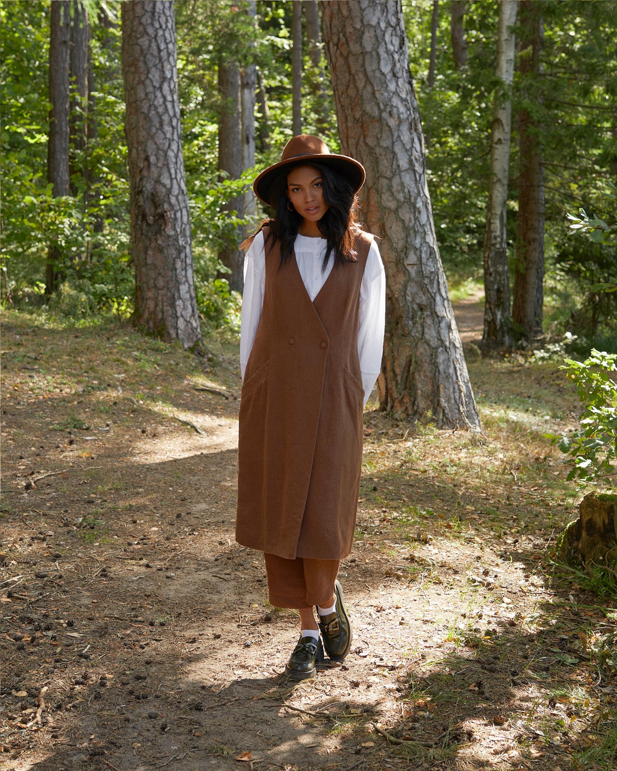 Brown Long Linen Waistcoat for Women – Heavyweight Vest