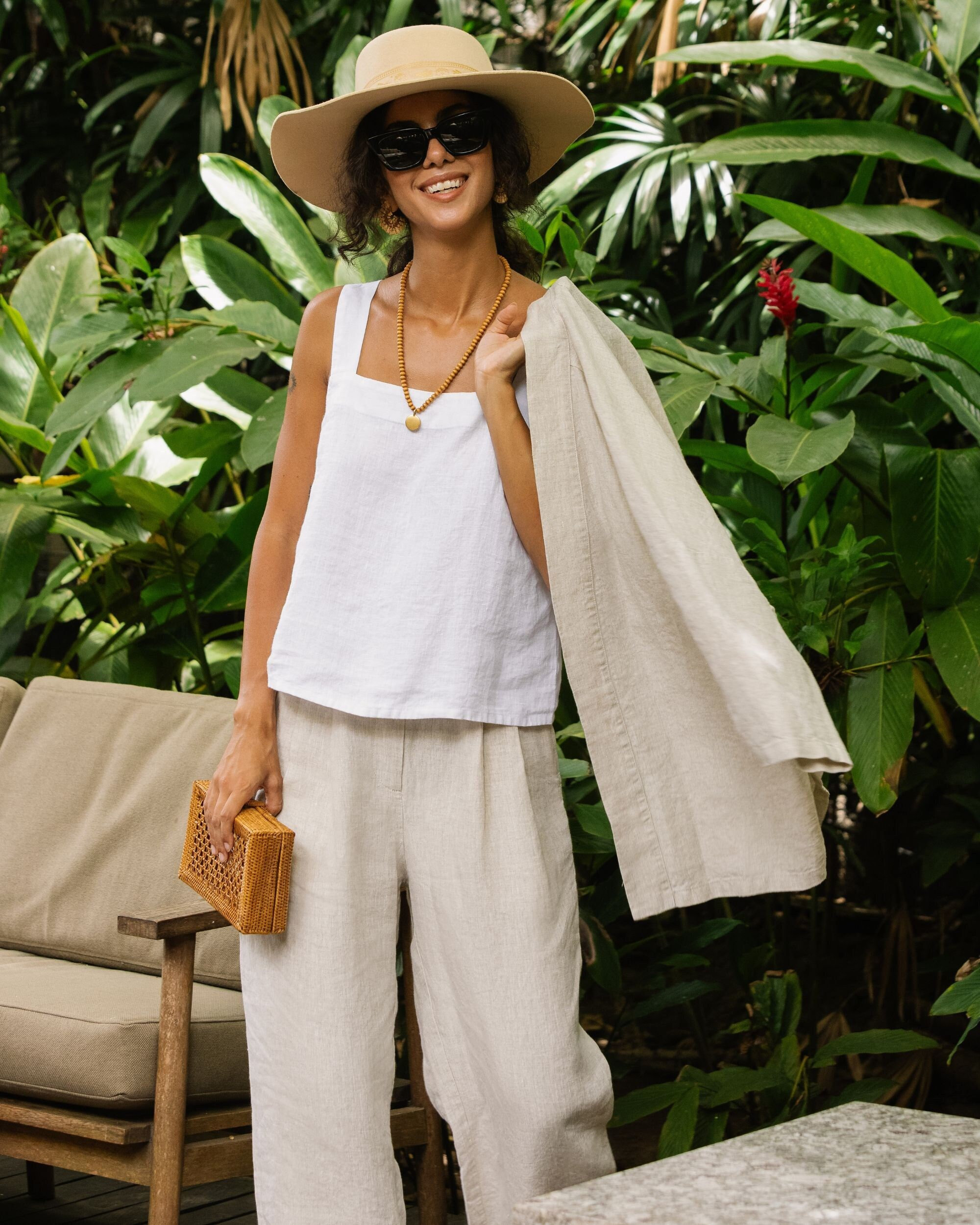 【raised by water】 Linen Tank Top & pants Linen Open Knit Tank | Sky – Enza Costa
