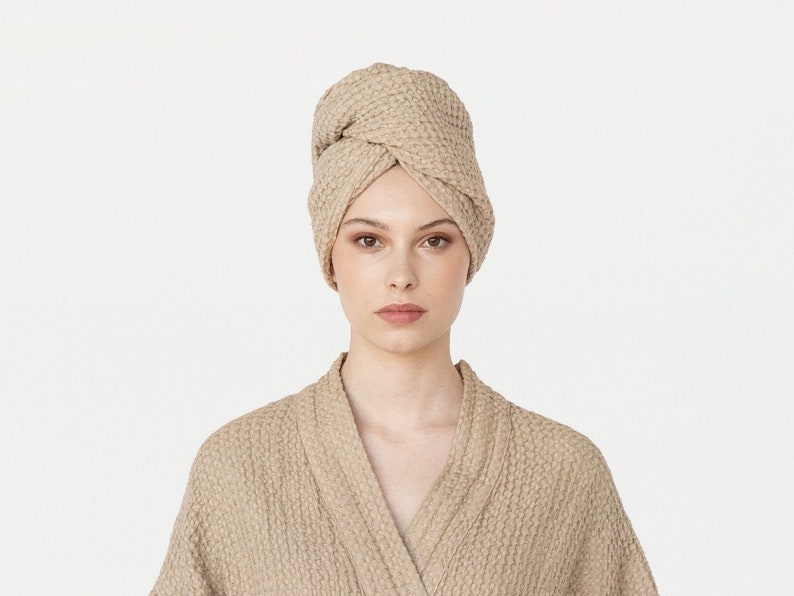 Linen hair towel turban. Hair Towel Wrap. Head towel. Bathroom accessories. image 2