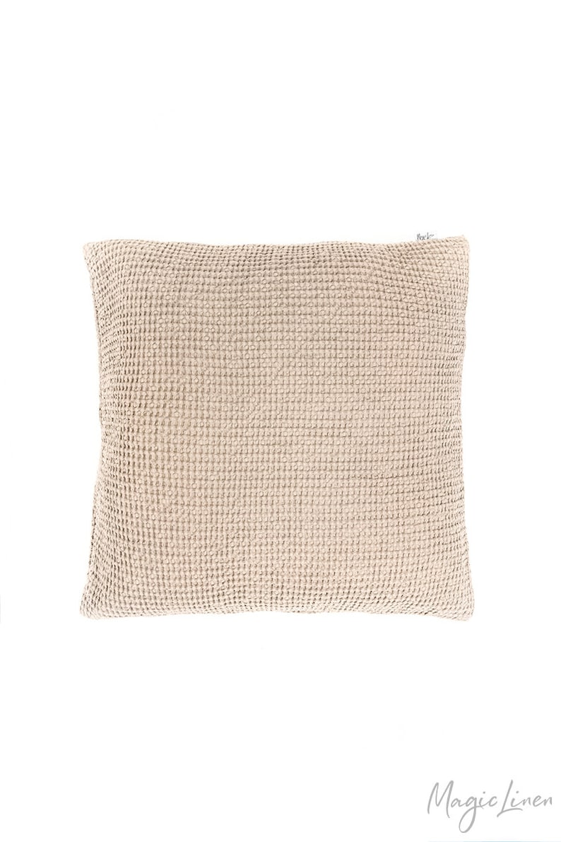 Linen throw pillow cover. Woodrose, Beige, Light Grey sofa pillow case. Decorative linen throw pillow. Waffle pillow cover. Beige