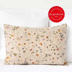 Botanical Print Linen Pillowcase – Soft Floral Flax Sham – Earth Tone Decorative Cushion Cover – Custom Size Stonewashed Linen Bedding