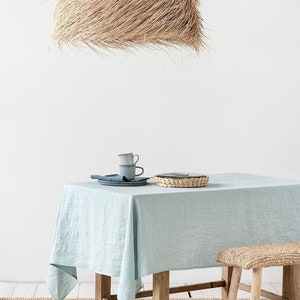 Dusty Blue Linen Tablecloth. Round, square, rectangular table linens. Custom linen fabric tablecloth.