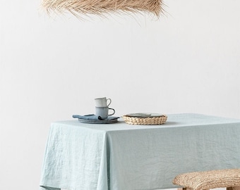 Dusty Blue Linen Tablecloth. Round, square, rectangular table linens. Custom linen fabric tablecloth.