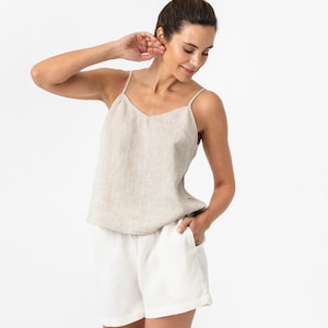 Sleeveless linen top ZION in Natural melange Spaghetti strap top Summer clothing for women Linen tank top image 5