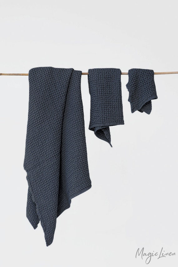 Dark Grey Linen Waffle Towel SET: Hand, Face, Body Linen Towels