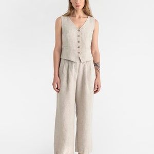 Classic linen vest OBIDOS in Natural melange. Linen waistcoat. Linen tops for women. image 2