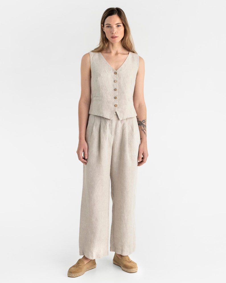Classic linen vest OBIDOS in Natural melange. Linen waistcoat. Linen tops for women. image 2