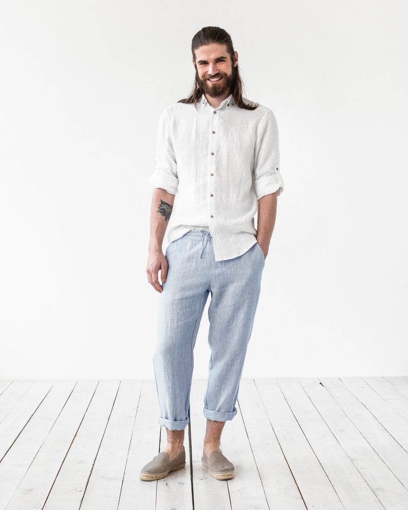 Herren Leinenhose PALERMO. Leinenhose für Herren. Leichte Leinenhose für den Sommer. Leinenbekleidung für Männer in verschiedenen Farben. Blue melange