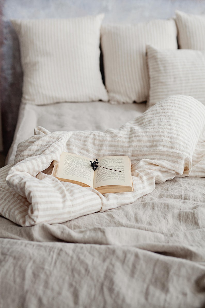 MagicLinen beachy stripe linen bedding - a serene bedroom awaits!