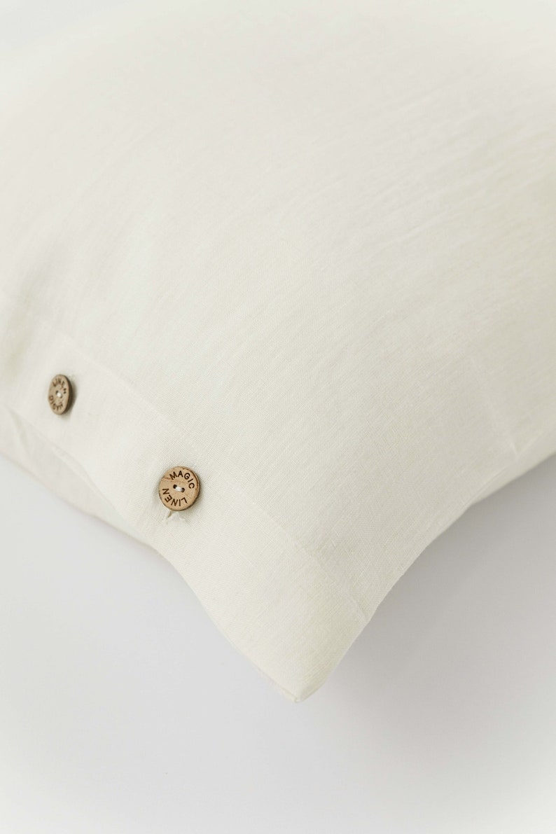 Ivory pillow cover. Handmade linen pillow case with coconut buttons. Stone washed. Limited edition image 2