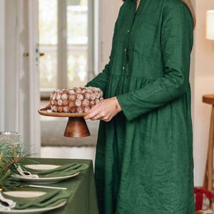 Linen shirt dress NESSO / Green loose fit linen top / Long sleeve shirt image 5