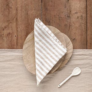 Natural Striped Linen Napkins Set of 2 – Ivory and Oatmeal Flax – Soft Washed Cloth Napkins – Neutral Striped Table Linens – Nautical Decor image 1