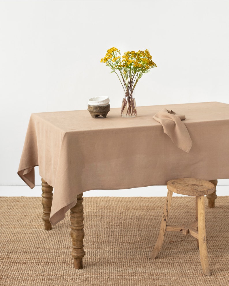 Linen tablecloth in various colors. Round, square, rectangular table linens. Custom linen fabric tablecloth. image 2