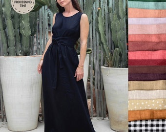 Robe longue en lin BORACAY | Robe en lin noire | Robe longue en lin | Vêtements en lin pour femmes