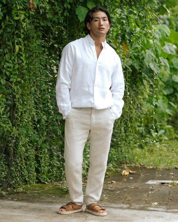 Natural Linen Pants for Men  Soft Relaxed Fit Trousers  Casual Travel  Pants  Beach Wedding Outfit  Sustainable Menswear SOGLIO - Etsy Denmark