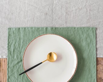 Linen placemat set in Matcha Green. Linen placemats.  Set of 2 linen placemats.