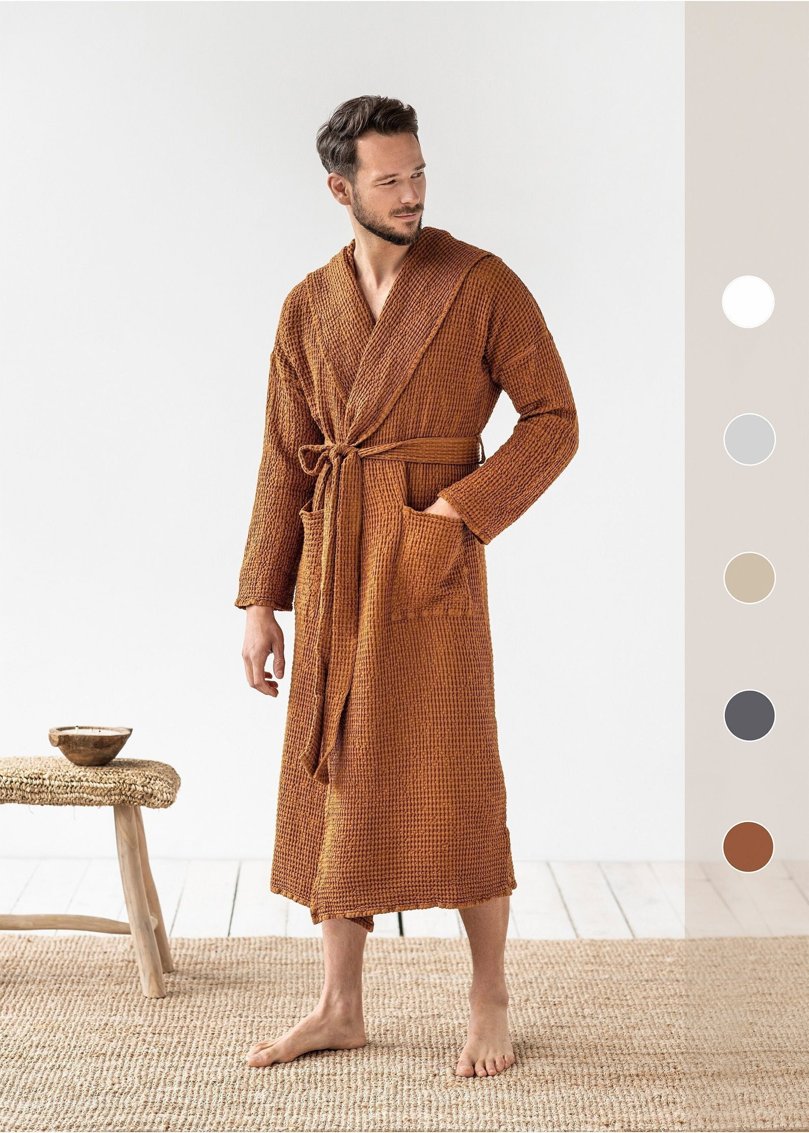 Men's Linen Waffle Robe / Unisex Linen Robe / Waffle Bath Etsy UK