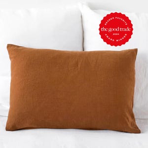 Cinnamon Linen Pillowcase – Soft Stonewashed Flax Sham – Custom Size Breathable Pillow Cover – Warm Rust Bedding Accent in European Linen