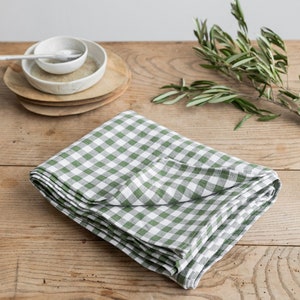 Linen tablecloth in Forest green gingham. Rustic farmhouse tablecloth. Large tablecloth. Kitchen table linen. Custom sizes available image 2