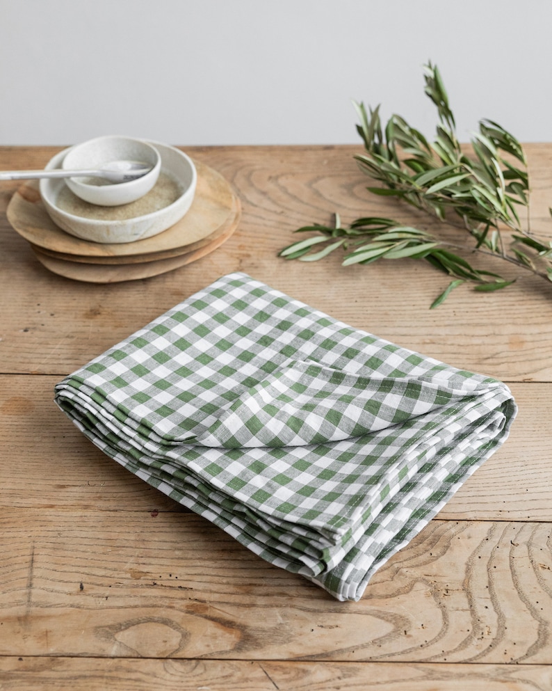 Linen tablecloth in Forest green gingham. Rustic farmhouse tablecloth. Large tablecloth. Kitchen table linen. Custom sizes available image 2