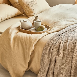 Linen throw in Beige, waffle pattern. Linen throw blanket. Sofa throw. image 6