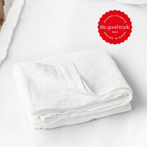 White Linen Flat Sheet – Classic Soft Stonewashed Bedding – Natural Flax Top Layer – Breathable All-Season Sheet – Queen King Sizes