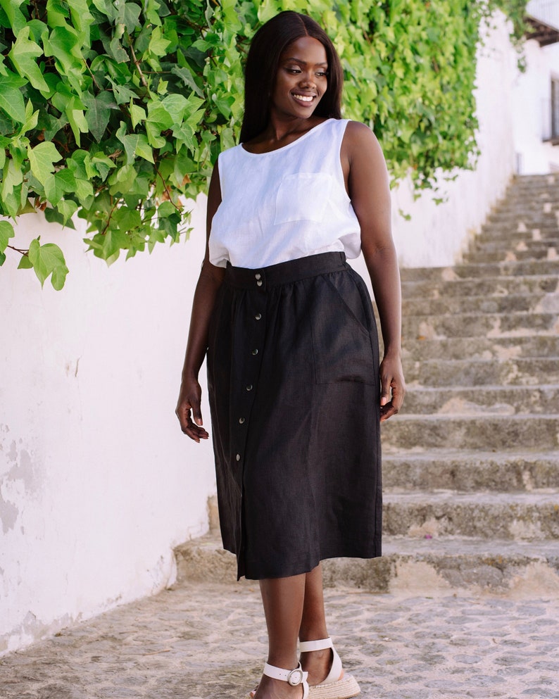 Etsy - Midi linen skirt MONTICELLO in Black by MagicLinen