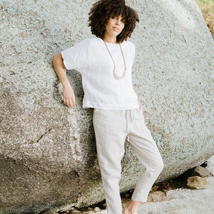 Linen pants DOMME in Natural melange. Loose linen trousers with elastic waistband. Linen clothing for women. image 3