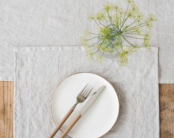 Light gray linen placemats set. Linen placemats.  Set of 2 linen placemats.