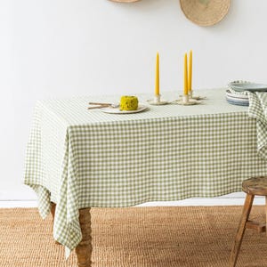 Linen tablecloth in Sage gingham. Easter tablecloth. Large tablecloth. Kitchen table linen. Custom sizes available