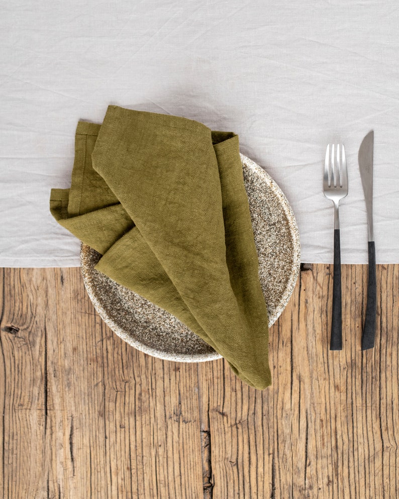 Linen napkin set of 2 Table linens, table decor Stone washed linen cloth napkins Olive green