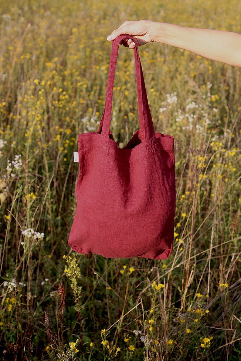 Linen tote bag. Linen bag in various colors. Linen shopping bag. Burgundy