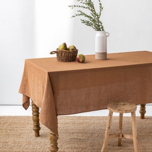 Linen tablecloth in various colors. Round, square, rectangular table linens. Custom linen fabric tablecloth. Cinnamon