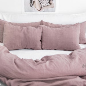 Linen pillow case in Woodrose Dusty Pink. Softened, washed, custom size pillowcase. image 8
