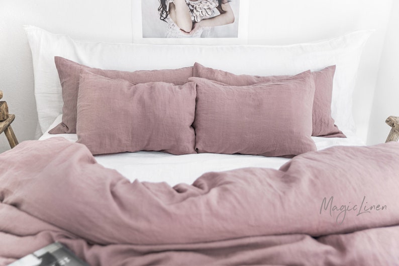 Linen pillow case in Woodrose Dusty Pink. Softened, washed, custom size pillowcase. image 8