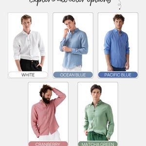 Camicia da uomo in lino azzurro cielo – Camicia da uomo in lino leggero a maniche lunghe – Camicia con bottoni dalla vestibilità comoda – Abbigliamento traspirante NEVADA immagine 8