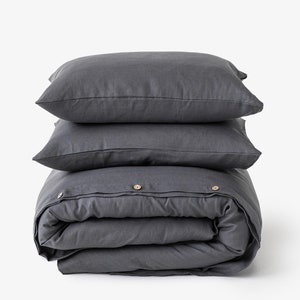 Linen bedding set in Charcoal Gray Dark Gray color. King, Queen linen duvet cover 2 pillowcases. image 2