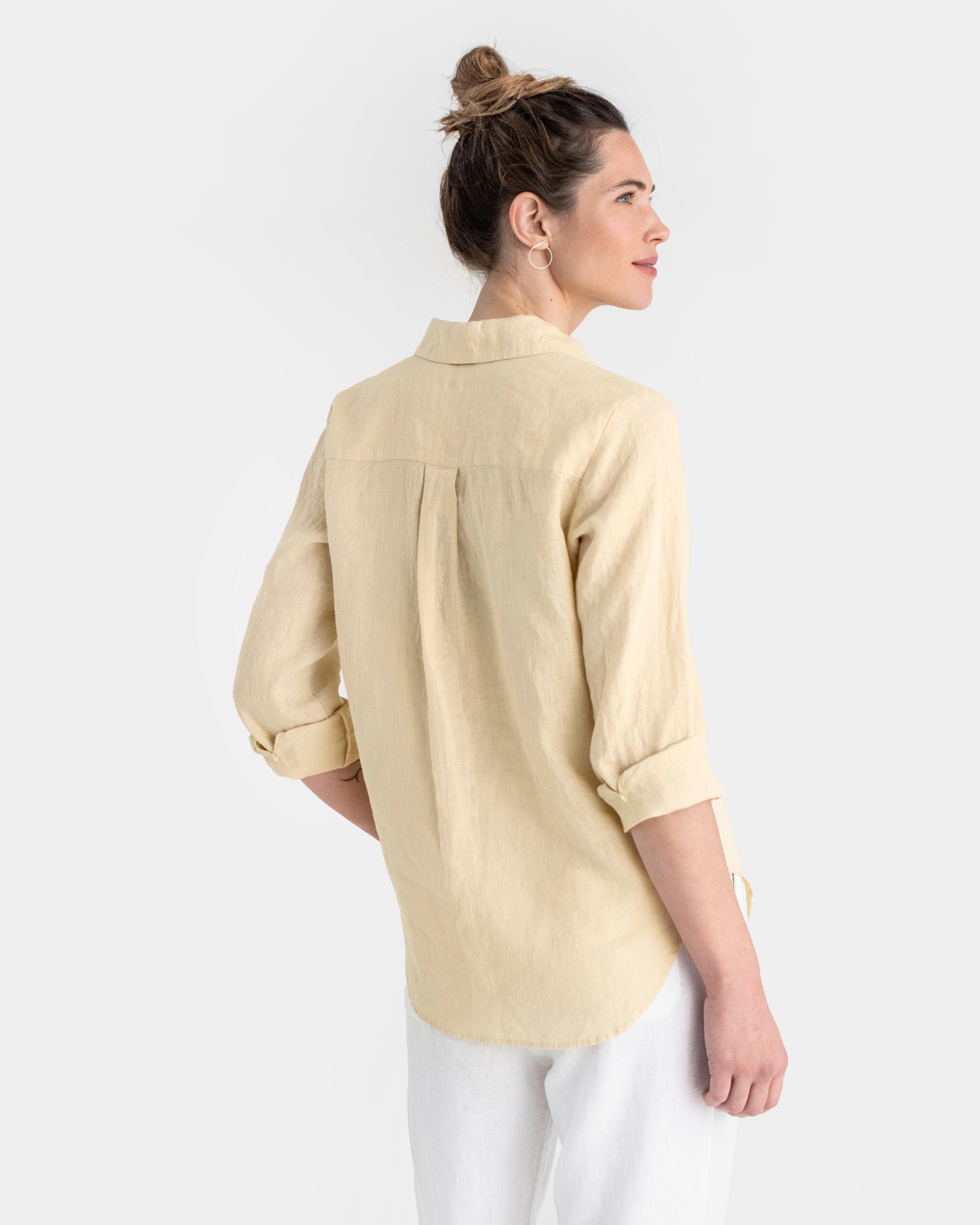 Cream Linen Shirt for Women – Oversized Lightweight Button up