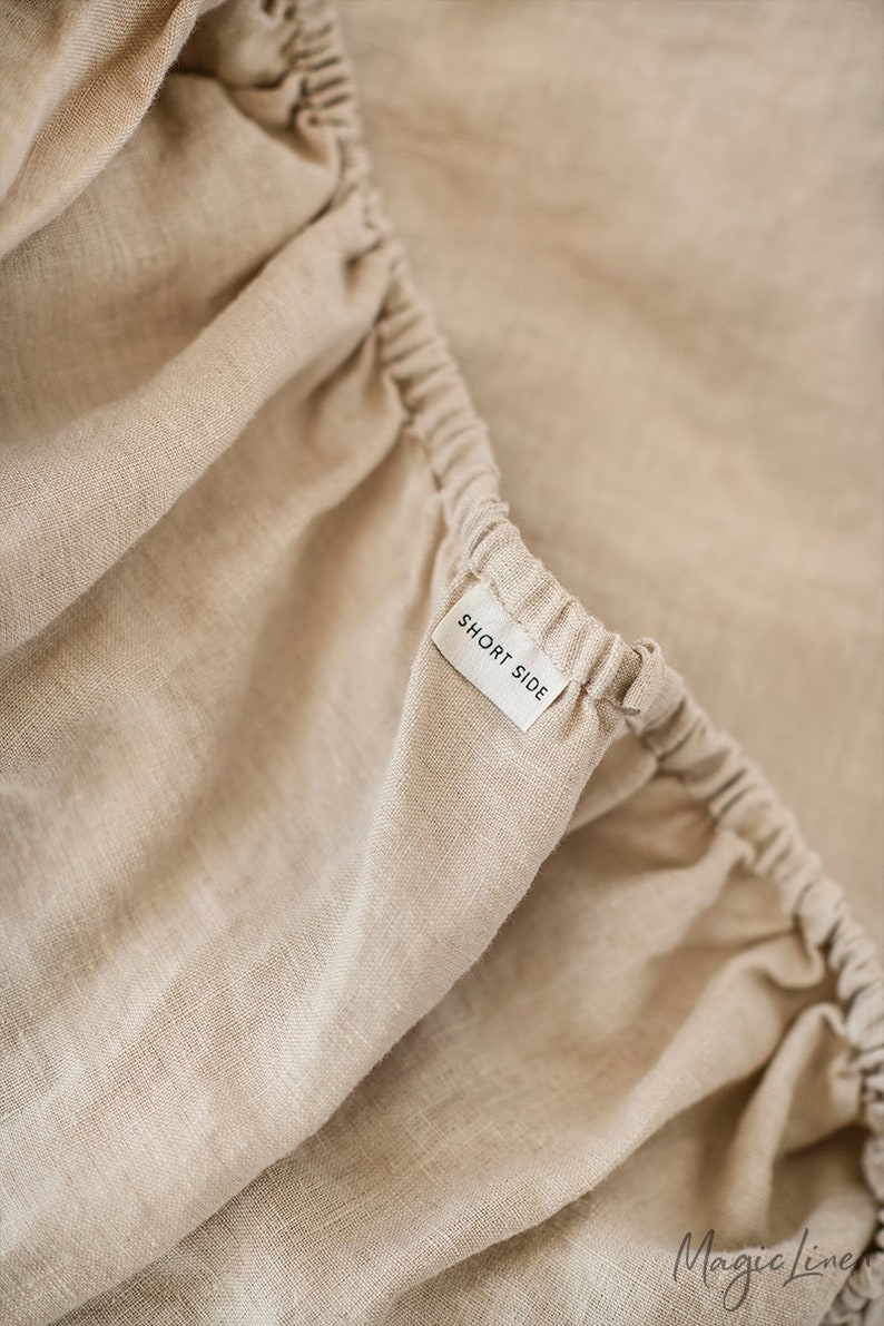 Linen sheet set in Natural Linen Oatmeal color. Fitted sheet, flat sheet, 2 pillow cases. Twin, Queen, King. image 10