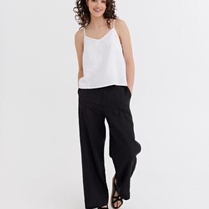 Black Linen Palazzo Pants – Wide Leg Linen Pants for Women – Elastic Waist Regular Fit – Relaxed Lightweight Vacation Wear BANFF image 5
