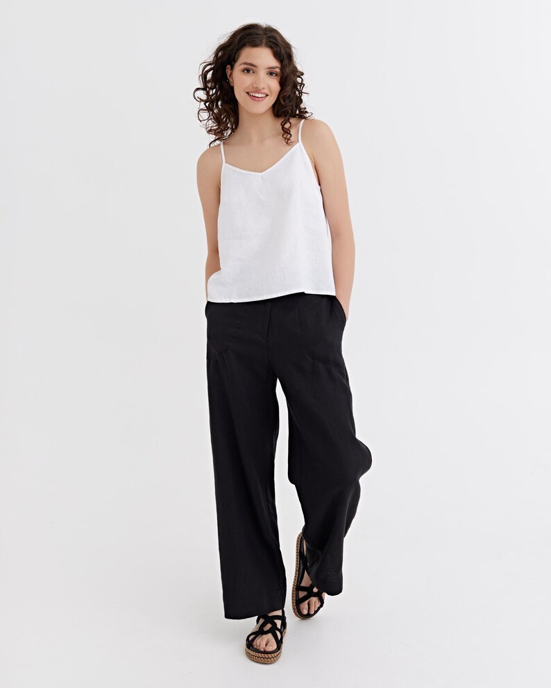 Black Linen Palazzo Pants – Wide Leg Linen Pants for Women – Elastic Waist Regular Fit – Relaxed Lightweight Vacation Wear BANFF image 5