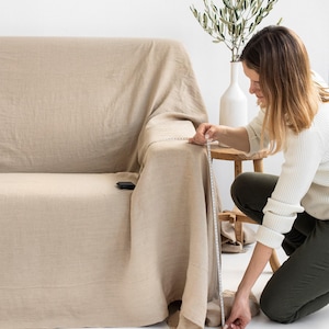Bankhoes van natuurlijk linnen — Beige bankhoes — Sierhoes — Bankhoes op maat afbeelding 4
